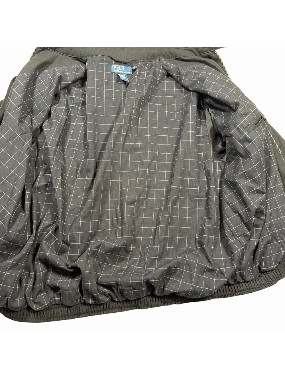 Polo by Ralph Lauren Men's Black Windbreaker Jacket with Plaid Lining, Size XXL